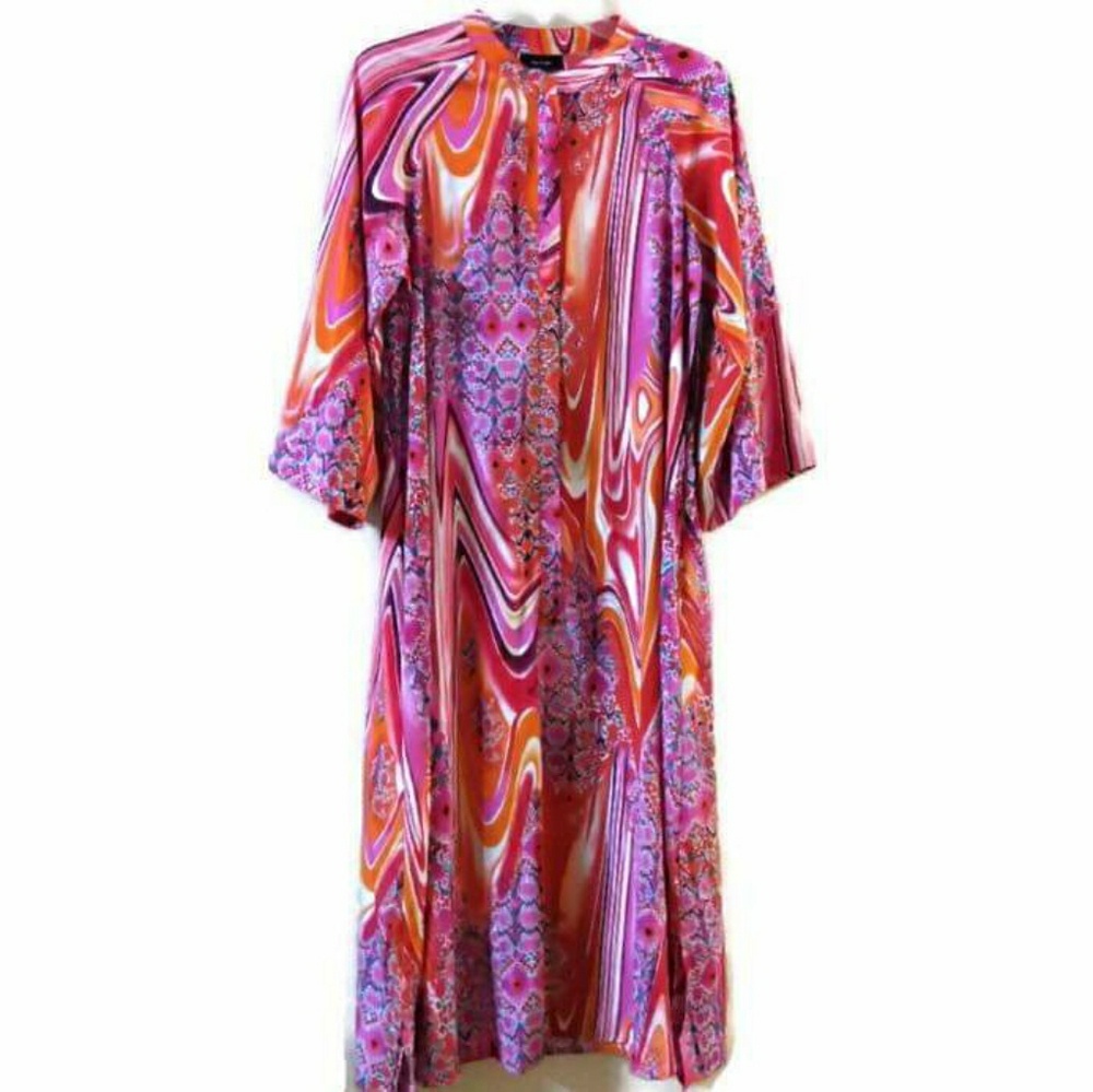 Natori Print Zipper Dress Kimono Sz S
